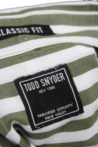 Todd Snyder Mens Green Striped Cotton Button Up Long Sleeve Shirt Size XL