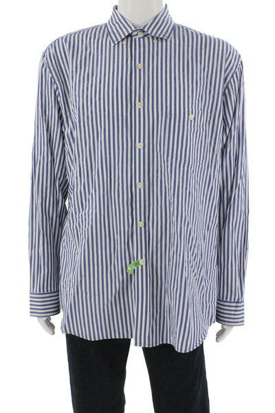 Todd Snyder Mens Button Up Blue Cotton Striped Collared Long Sleeve Size XL