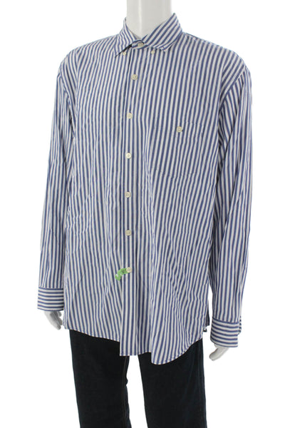 Todd Snyder Mens Button Up Blue Cotton Striped Collared Long Sleeve Size XL