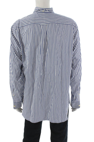 Todd Snyder Mens Button Up Blue Cotton Striped Collared Long Sleeve Size XL