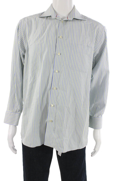 Eton Mens Blue Striped Cotton Collared Button Up Long Sleeve Shirt Size 42