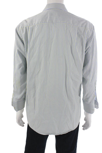 Eton Mens Blue Striped Cotton Collared Button Up Long Sleeve Shirt Size 42