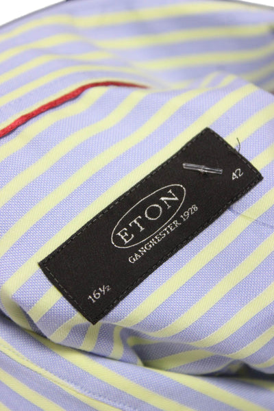 Eton Mens Blue Striped Cotton Collared Button Up Long Sleeve Shirt Size 42