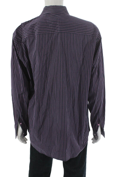 Bugatchi Mens Button Up Striped Purple Cotton Long Sleeve Shirt Size XL