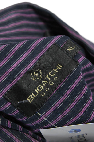 Bugatchi Mens Button Up Striped Purple Cotton Long Sleeve Shirt Size XL