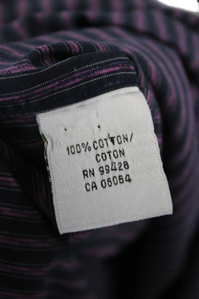 Bugatchi Mens Button Up Striped Purple Cotton Long Sleeve Shirt Size XL