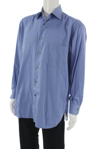 Ermenegildo Zegna Mens Button Up Dress Shirt Blue Cotton Long Sleeve Size L