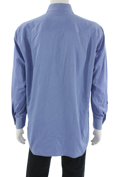 Ermenegildo Zegna Mens Button Up Dress Shirt Blue Cotton Long Sleeve Size L