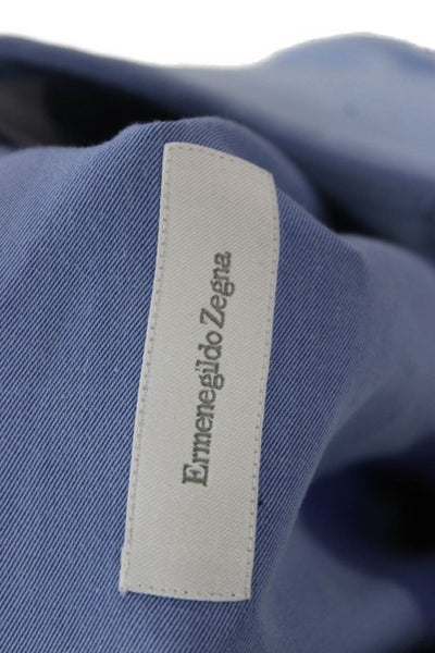 Ermenegildo Zegna Mens Button Up Dress Shirt Blue Cotton Long Sleeve Size L