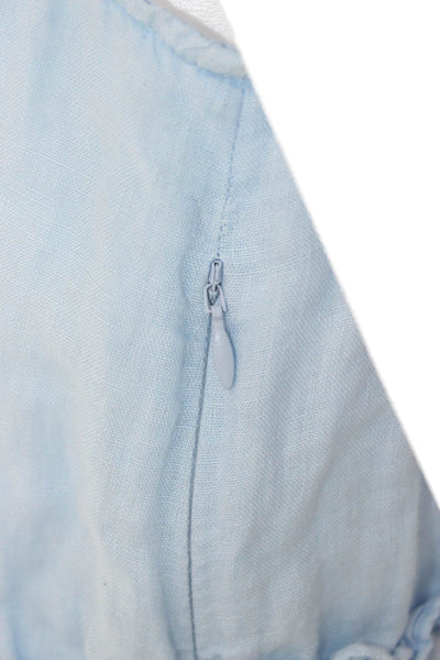 120% Lino Women Fit & Flare Linen V-Neck Sleeveless Blue Long Dress Size S