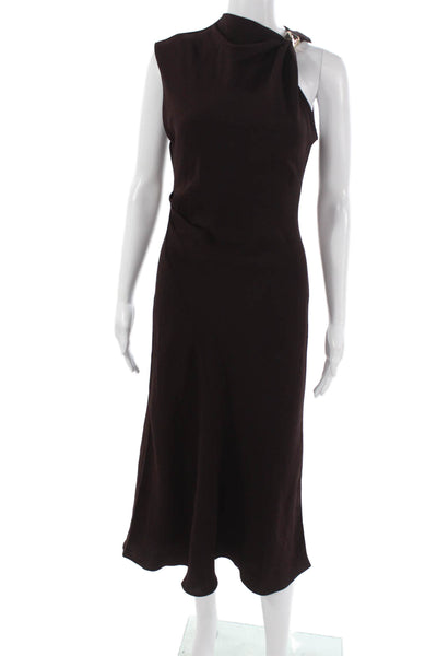 MNG Women Sheath Dress Brown Cowl Neck Sleeveless Long Zip Polyester Size XS