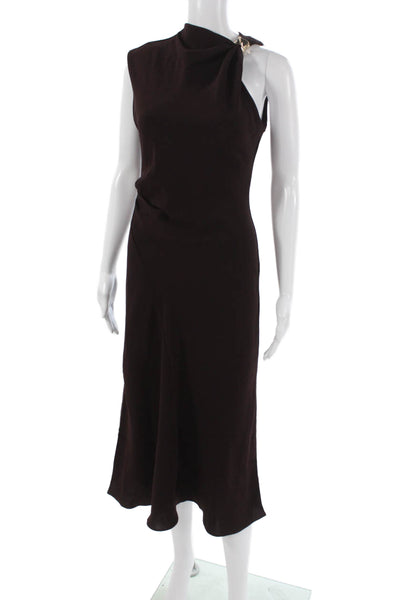 MNG Women Sheath Dress Brown Cowl Neck Sleeveless Long Zip Polyester Size XS