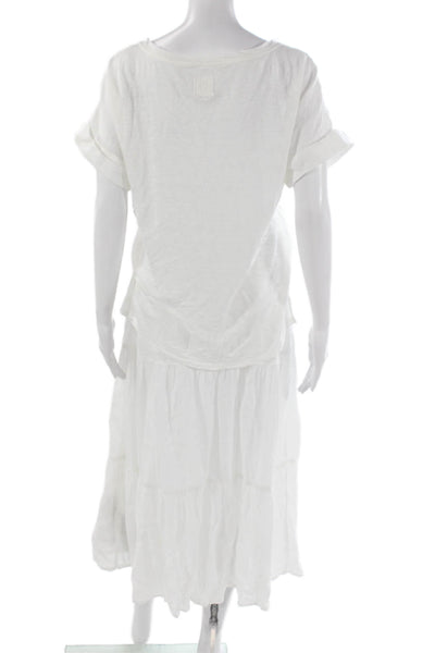 120% Lino Womens Linen Midi Dress White Boat Neck Button Short Sleeve Size 38