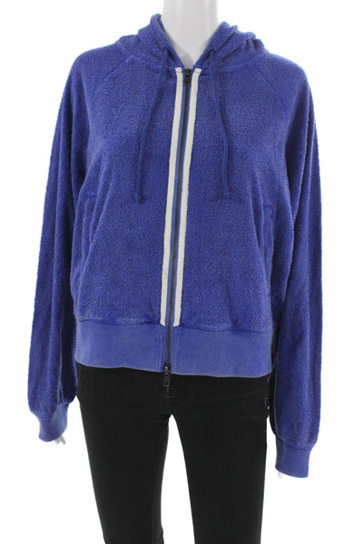 FP Movement Womens Blue Terry Cloth Full Zip Hoodie Long Sleeve Size XS