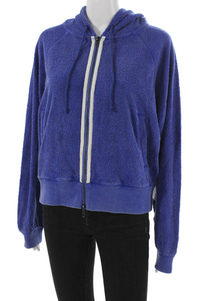 FP Movement Womens Blue Terry Cloth Full Zip Hoodie Long Sleeve Size XS