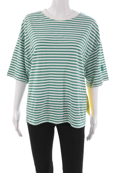 FP Movement Womens Striped Jersey Tee Green Crewneck 3/4 Sleeve Size XS
