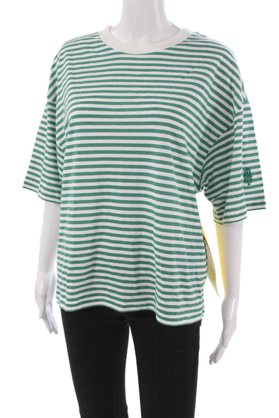 FP Movement Womens Striped Jersey Tee Green Crewneck 3/4 Sleeve Size XS