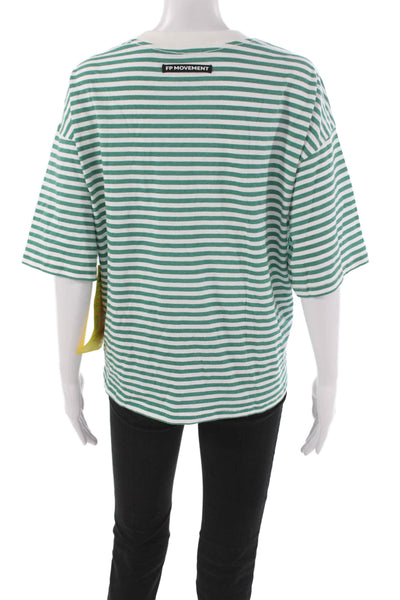FP Movement Womens Striped Jersey Tee Green Crewneck 3/4 Sleeve Size XS