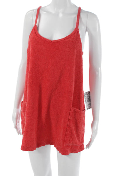 FP Movement Womens Tank Dress Red Terry Cloth V-Neck Sleeveless Size XS
