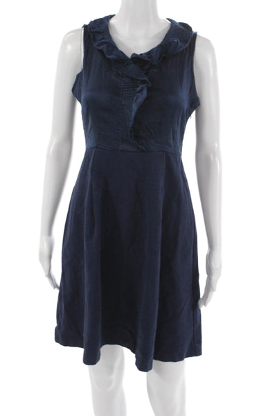 Theory Women Fit & Flare Dress Blue Viscose Sleeveless Round Neck Zip Size 8