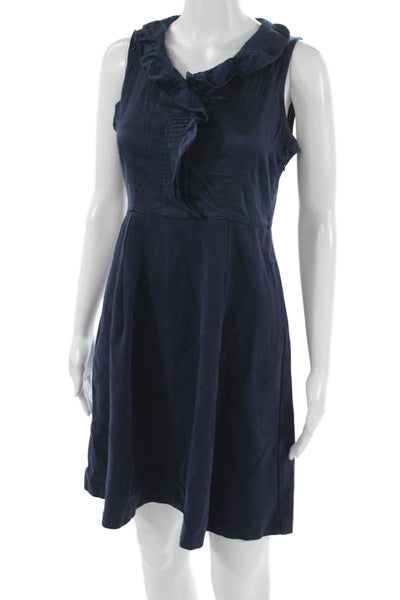 Theory Women Fit & Flare Dress Blue Viscose Sleeveless Round Neck Zip Size 8