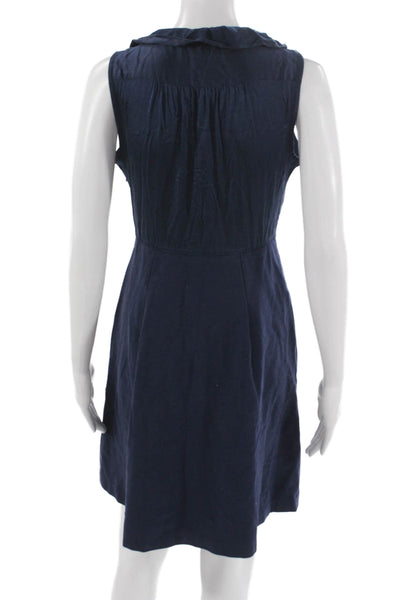 Theory Women Fit & Flare Dress Blue Viscose Sleeveless Round Neck Zip Size 8