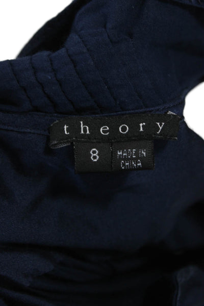 Theory Women Fit & Flare Dress Blue Viscose Sleeveless Round Neck Zip Size 8