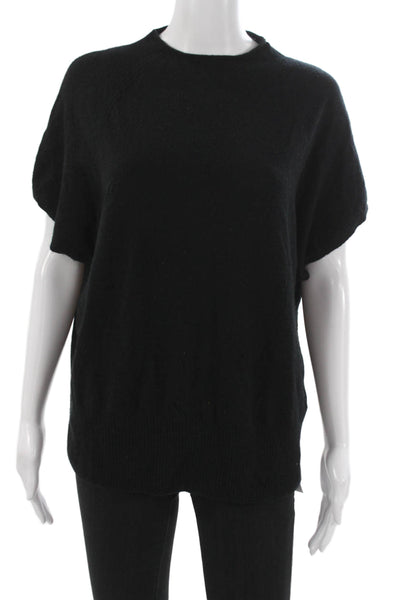 Vince Women Pullover Black Cashmere Crew Neck Short Sleeve Size M