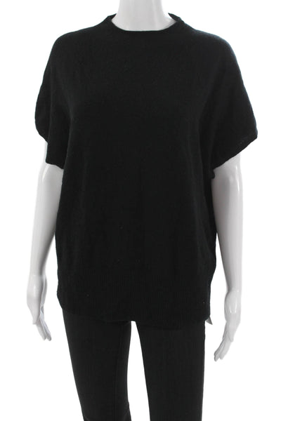 Vince Women Pullover Black Cashmere Crew Neck Short Sleeve Size M