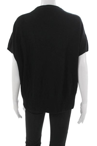 Vince Women Pullover Black Cashmere Crew Neck Short Sleeve Size M