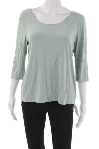 Eileen Fisher Women Basic Scoop Neck 3/4 Sleeve Green T-Shirt Size M