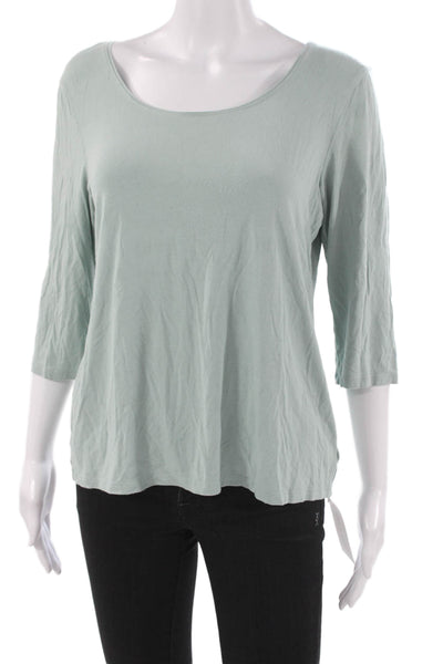 Eileen Fisher Women Basic Scoop Neck 3/4 Sleeve Green T-Shirt Size M