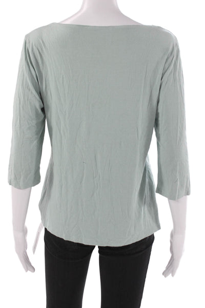 Eileen Fisher Women Basic Scoop Neck 3/4 Sleeve Green T-Shirt Size M