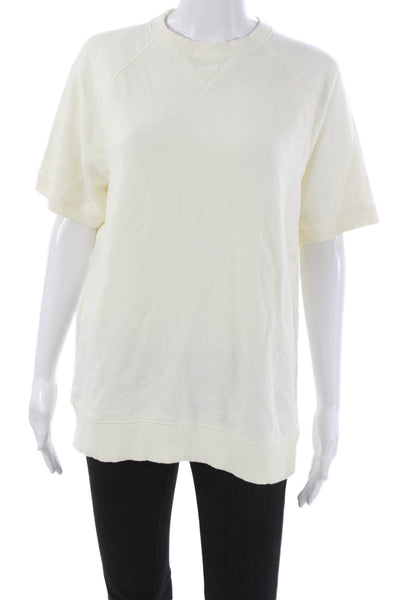 Brooks Brothers Red Fleece Women Ivory Short Sleeve Pullover Sweatshirt Size M