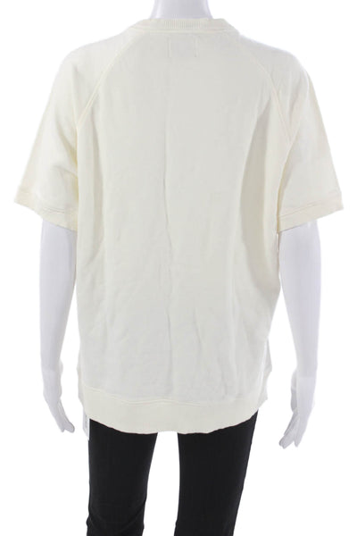 Brooks Brothers Red Fleece Women Ivory Short Sleeve Pullover Sweatshirt Size M
