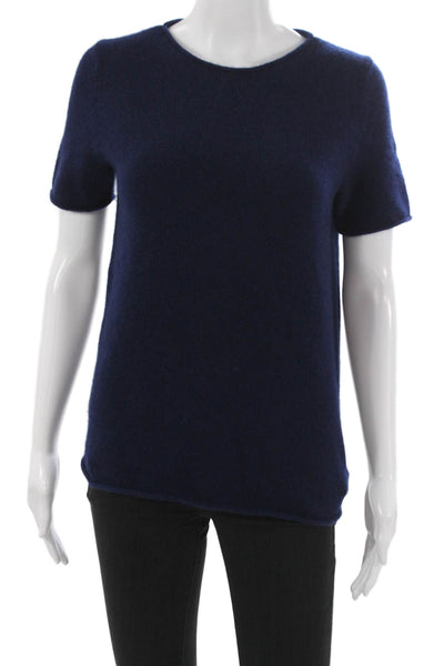 Theory Womens Cashmere Blue Pullover Sweater Crew Neck Short Sleeve Size M