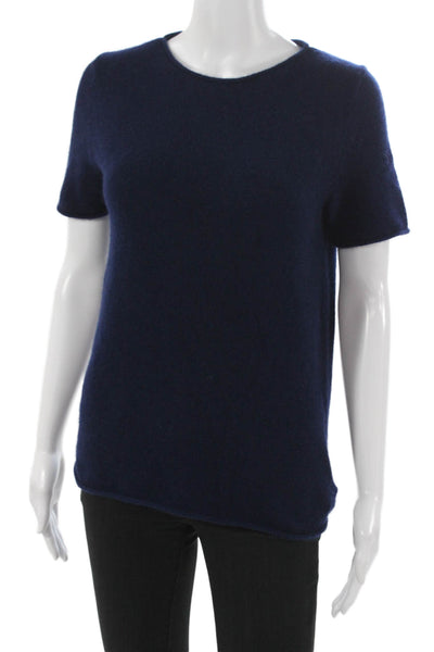 Theory Womens Cashmere Blue Pullover Sweater Crew Neck Short Sleeve Size M