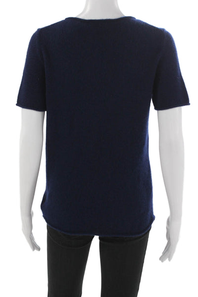 Theory Womens Cashmere Blue Pullover Sweater Crew Neck Short Sleeve Size M
