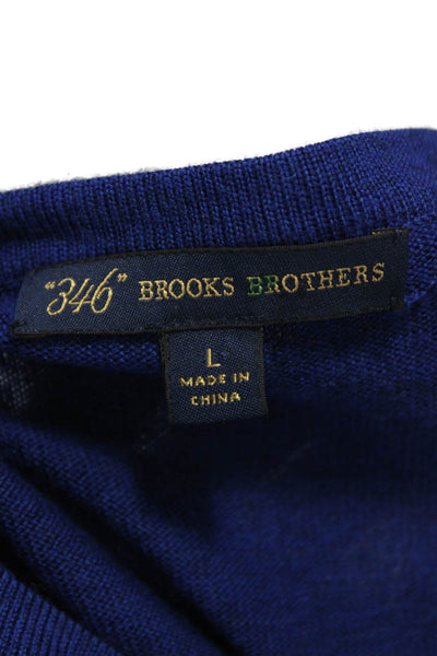 346 Brooks Brothers Women Merino Wool Pullover Sweater Blue Crew Sleeve Size L