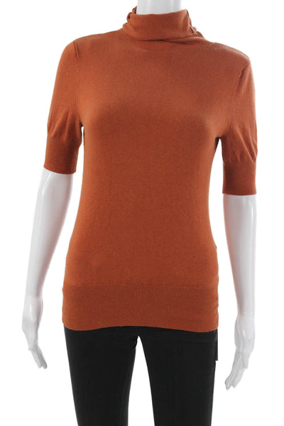 Classiques Entier Women Orange Turtleneck Silk Pullover Sweater Petite Size M