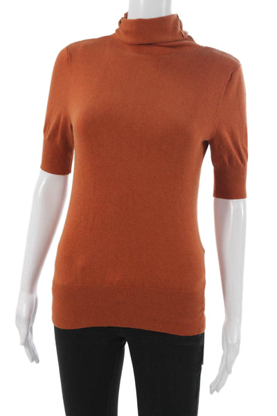 Classiques Entier Women Orange Turtleneck Silk Pullover Sweater Petite Size M
