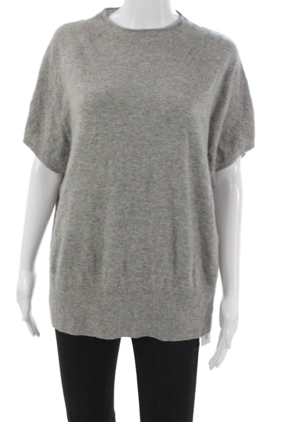 Vince Women Cashmere Short Sleeve Pullover Sweater Gray Crew Neck Size L