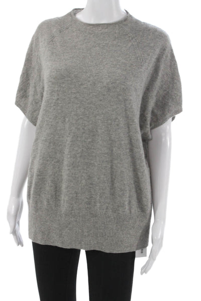 Vince Women Cashmere Short Sleeve Pullover Sweater Gray Crew Neck Size L