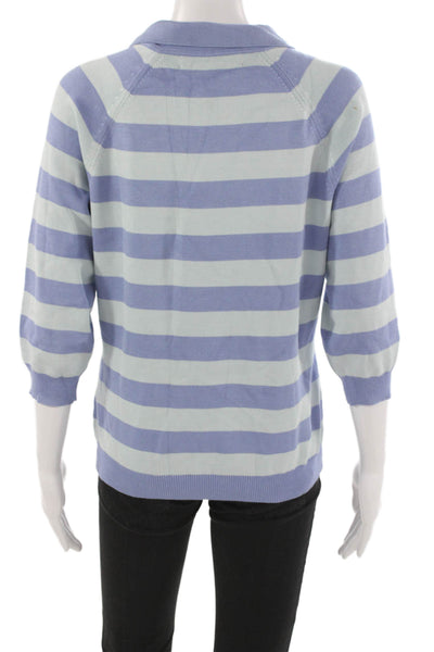 Brooks Brothers Womens Striped Collared Silk Pullover 3/4 Sleeve Blue Size L
