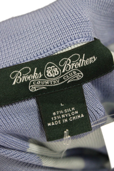 Brooks Brothers Womens Striped Collared Silk Pullover 3/4 Sleeve Blue Size L