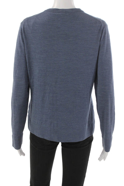 Brooks Brothers Womens Basic Saxon Wool Button Round Neck Blue Sweater Size L