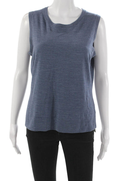 Brooks Brothers Womens Basic Saxon Wool Button Round Neck Blue Sweater Size L