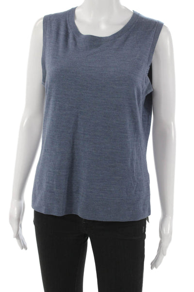 Brooks Brothers Womens Basic Saxon Wool Button Round Neck Blue Sweater Size L