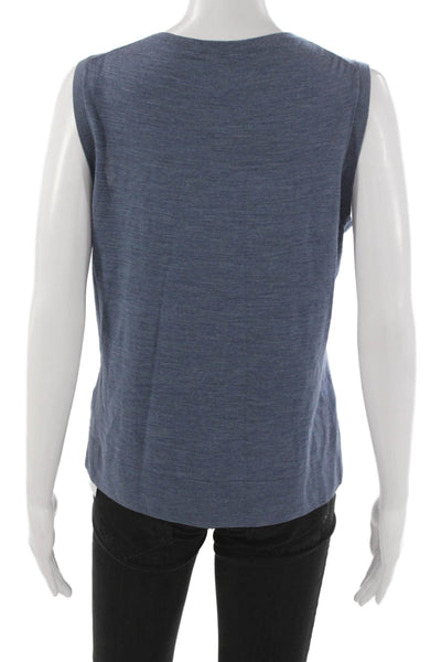 Brooks Brothers Womens Basic Saxon Wool Button Round Neck Blue Sweater Size L