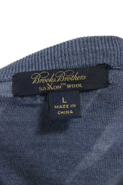 Brooks Brothers Womens Basic Saxon Wool Button Round Neck Blue Sweater Size L